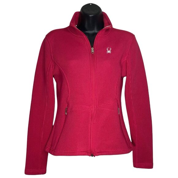 Spyder Endure Jacket Womens S Pink Full Zip Stretch Knit Pockets Fleece Lined - Picture 1 of 15